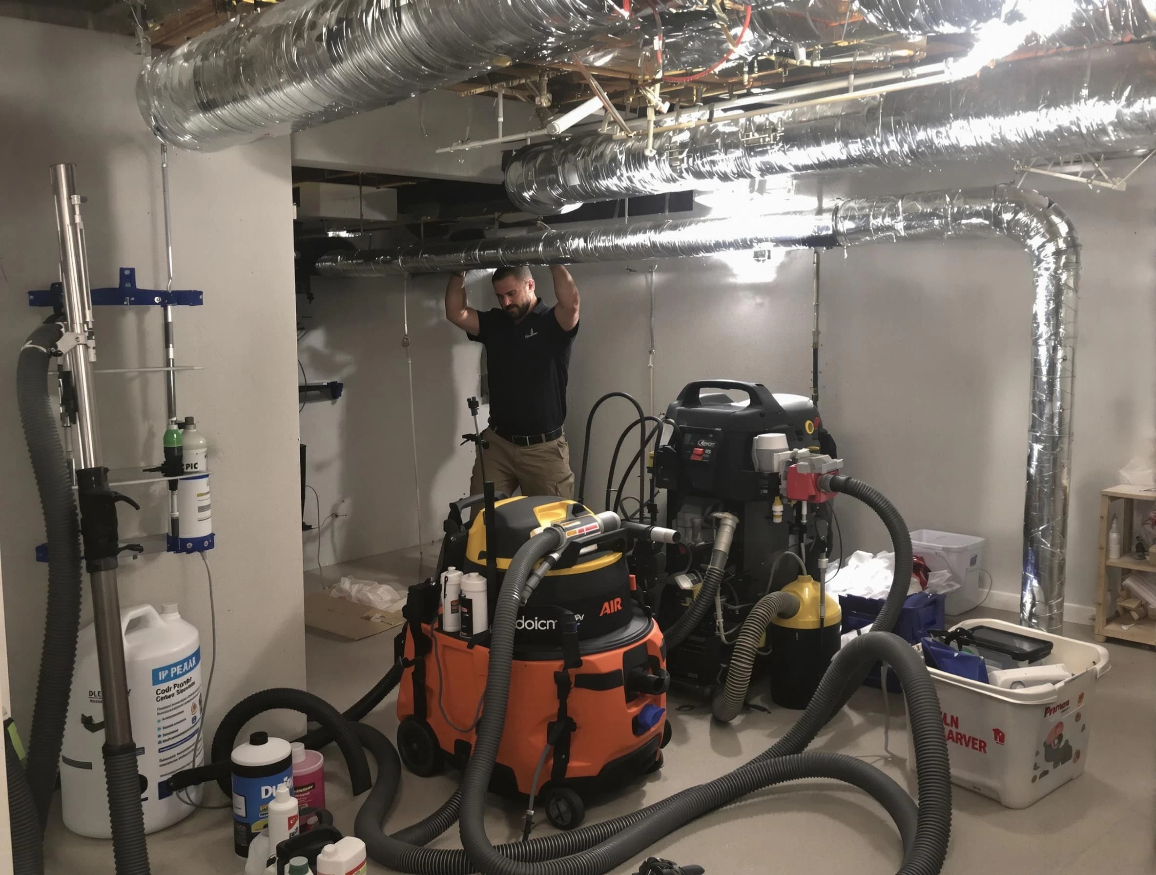 Hopewell Air Duct Cleaning specialist performing professional mold removal from air ducts using safety equipment in Hopewell